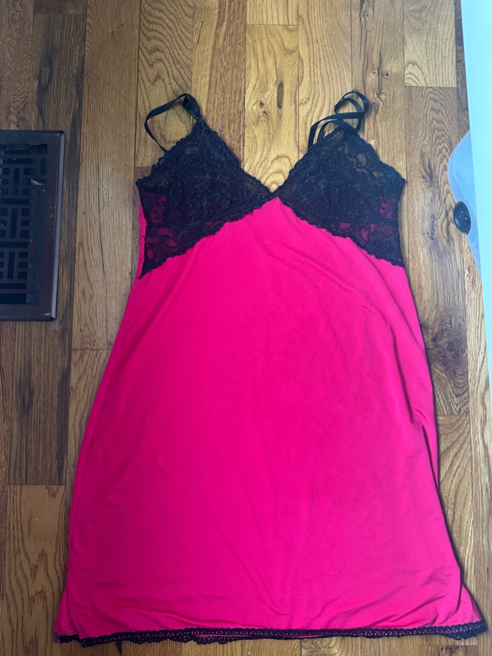 Black Lace-Trim Hot Pink Slip Chemise
